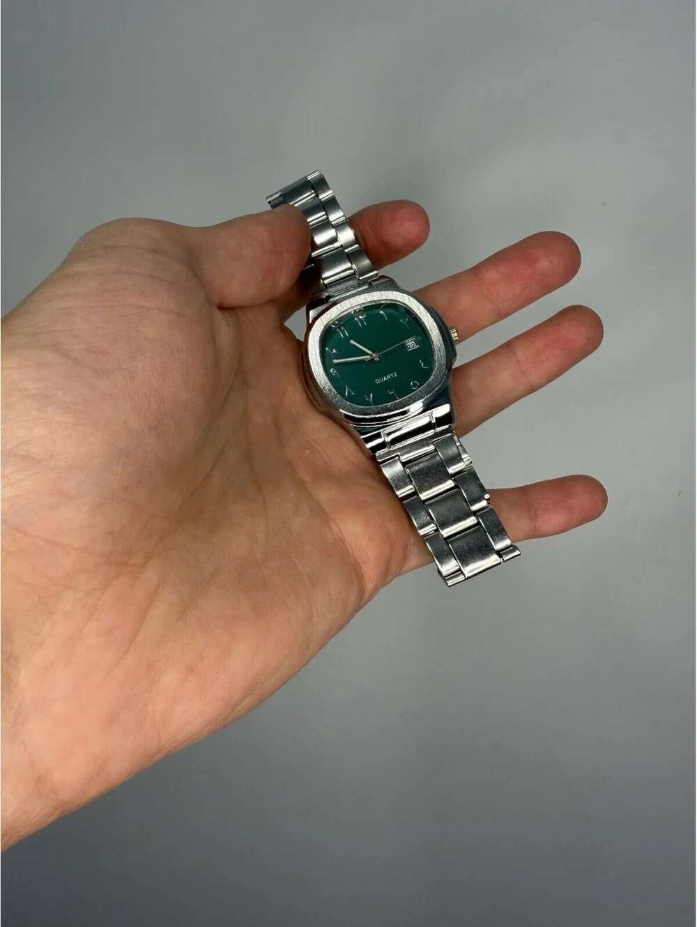 Green Silver Band Arabic Watch A-13